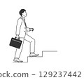 Line drawing illustration of a businessman going up the stairs 129237442