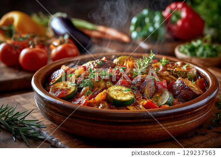 Ratatouille: French summer vegetable stew 129237563