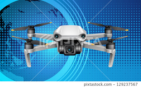 Futuristic Drone with Digital Background 129237567