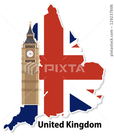 Big Ben Overlaid on United Kingdom Map Big Ben Overlaid on United Kingdom Map 129237606