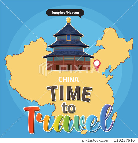 Colorful Travel Illustration of China with Landmark 129237610