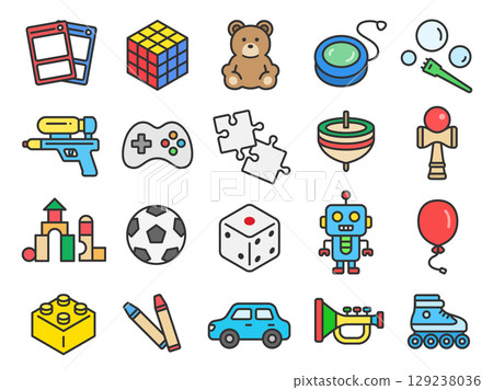 A set of various hobby icons (colored line drawings) 129238036