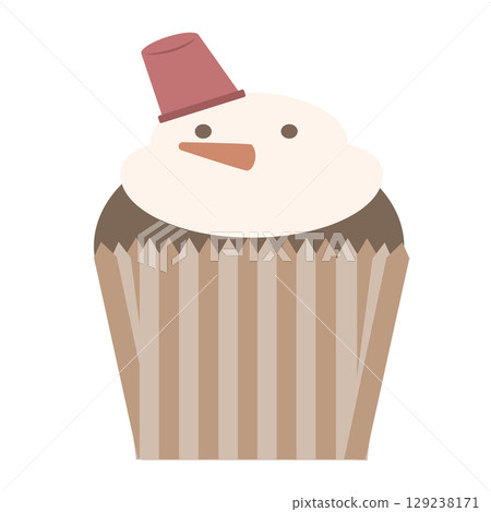 Cute Christmas cupcake illustration with a snowman motif 129238171