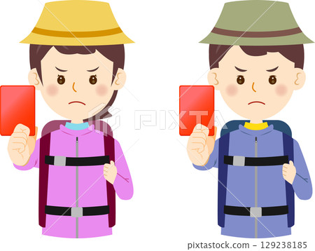 Male and female climbers giving red cards Male and female climbers giving red cards 129238185