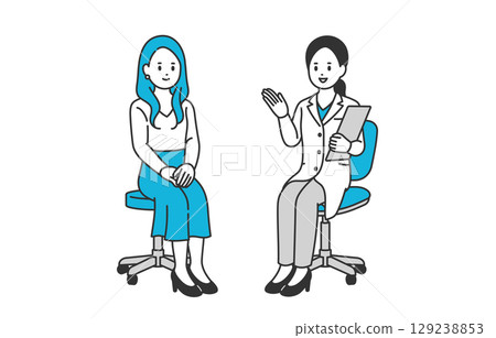 Diagnosis and explanation female doctor and young female patient [People vector illustration material] 129238853
