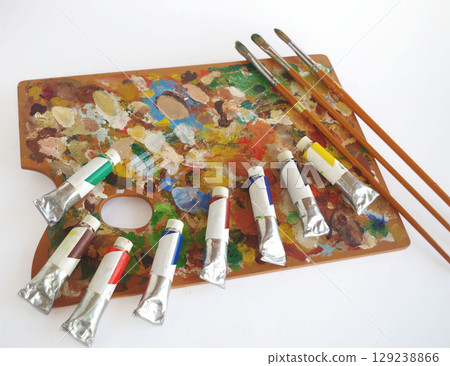 油畫顏料、美術用品、木製調色盤、顏料、美術用品、畫筆、刷子、標題更改 129238866