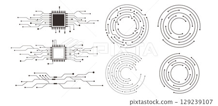 Circuit board circle line dots connection. Motherboard electronic technology data, electrical board, cpu. Innovative Electronic Network. Technology background, design elements Circuit board circle line dots connection. Motherboard electronic technology data, electrical board, cpu. Innovative Electronic Network. Technology background, design elements 129239107
