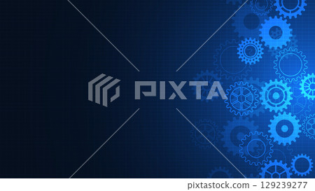 Cogs and gear wheel mechanisms. Concepts and ideas for hi-tech digital technology and engineering design. Abstract technical background of mechanical engineering. 129239277