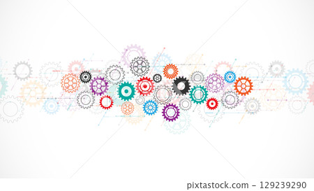 Cogs and gear wheel mechanisms. Concepts and ideas for hi-tech digital technology and engineering design. Abstract technical background of mechanical engineering. 129239290