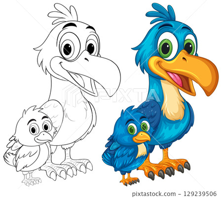 Colorful Cartoon Hornbill Family Illustration Colorful Cartoon Hornbill Family Illustration 129239506