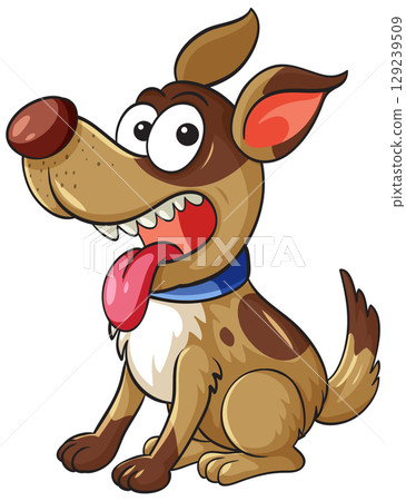 Cartoon Brown Dog Sitting With Tongue Out 129239509