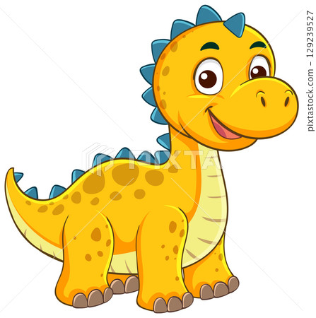 Cheerful Cartoon Dinosaur with Blue Spikes 129239527