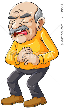 Elderly Man Experiencing Chest Pain in Cartoon Style Elderly Man Experiencing Chest Pain in Cartoon Style 129239531