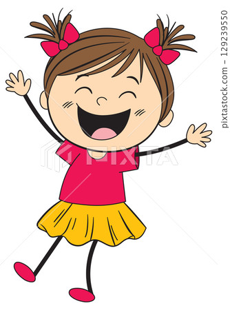 Joyful Cartoon Girl with Pigtails and Bright Outfit 129239550
