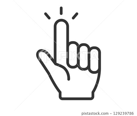 Simple line drawing of a pointing hand icon representing a tap or click | Vector 129239786