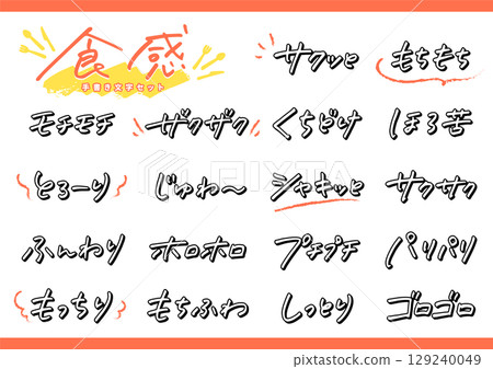 一組手寫字元。帶有紋理的擬聲詞。輪廓字元。 129240049