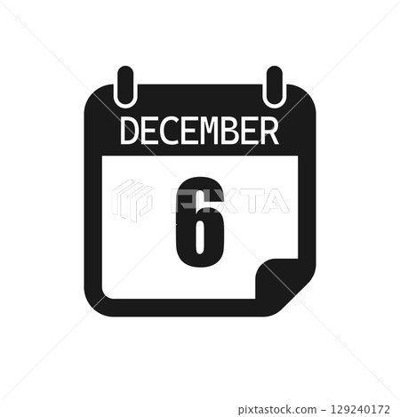 Vector icon page day calendar - 6 December month Vector icon page day calendar - 6 December month 129240172