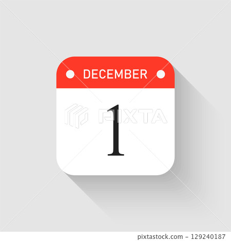 Vector icon page day calendar - 1 December month Vector icon page day calendar - 1 December month 129240187