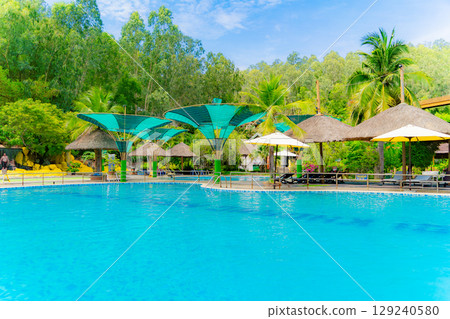 Swimming pool with heated mineral water. Swimming pool with heated mineral water. 129240580