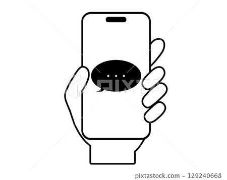 操作智慧型手機的手的插圖 | 用於訊息、聊天、談話等的單色圖示。 129240668