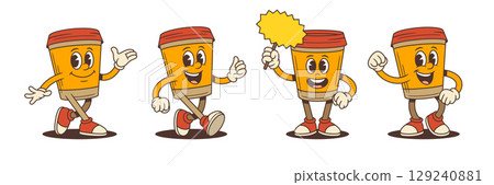 Winking Coffee Cup Mascots With Skateboard Thumbs Up And Fun Expressions Vector Illustration 129240881