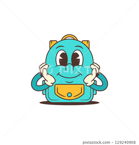 Adorable Blue Backpack Mascot With Hands On Cheeks In Cute Happy Pose Vector Illustration 129240908