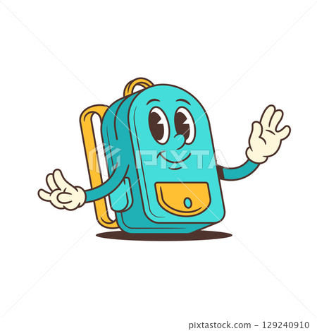 Cheerful Blue Backpack Mascot Waving Hand With Friendly School Smile Pose Vector Illustration 129240910