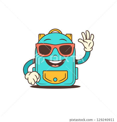 Cool Blue Backpack Mascot In Sunglasses Giving Thumbs Up With Fun Confident Look Vector Illustration 129240911