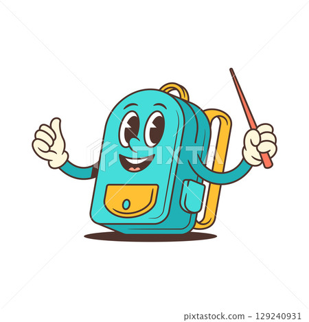Cheerful School Backpack Character Giving Thumbs Up Holding Pointer Stick Energetic Friendly Mascot 129240931