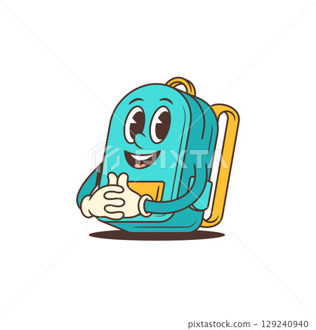 Cheerful School Backpack Mascot With Intertwined Hands Smiling Friendly 129240940