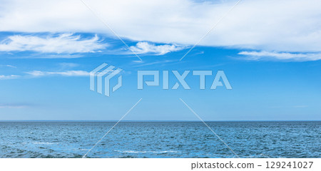 The deserted coast of the Sea of Okhotsk in Yubetsu, Hokkaido, at the end of summer 129241027