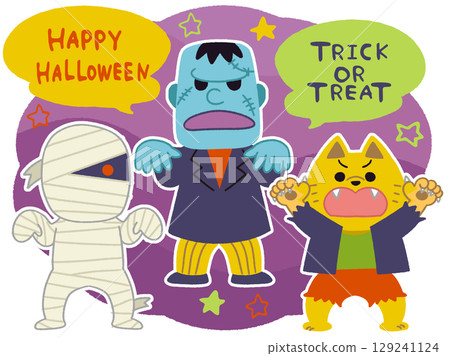 可愛的萬聖節怪物插圖 129241124