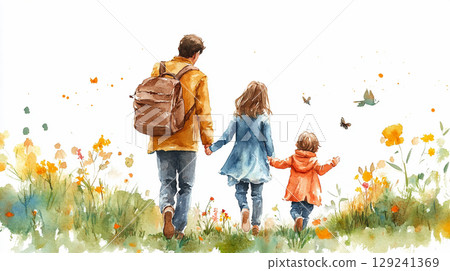 Illustration design of a family walking in the field 129241369