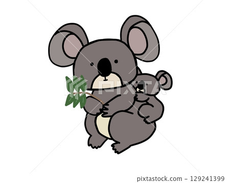 Illustration of a koala carrying a child on its back Illustration of a koala carrying a child on its back 129241399