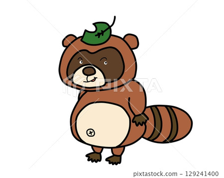 Illustration of a raccoon with a leaf on its head 129241400