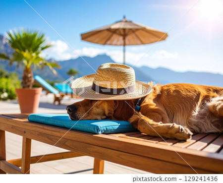 戴著太陽眼鏡享受假期的狗狗 129241436