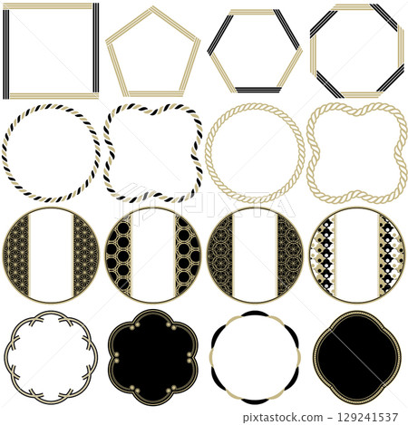 Japanese-style frame set featuring traditional Japanese patterns, decorative frames, retro, black, jet black, no text 129241537