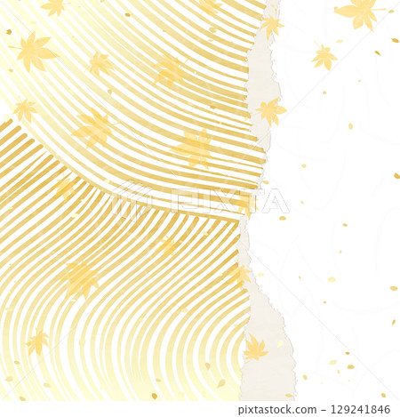 Golden ripples and autumn leaves - Japanese paper style background illustration Golden ripples and autumn leaves - Japanese paper style background illustration 129241846