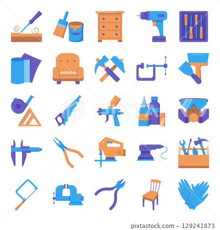 Furniture repair tools icon set 129241873