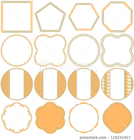 Japanese-style frame set featuring traditional Japanese patterns, decorative frames, retro orange, mandarin orange, no text. 129241921