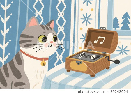 貓聽音樂盒 129242004