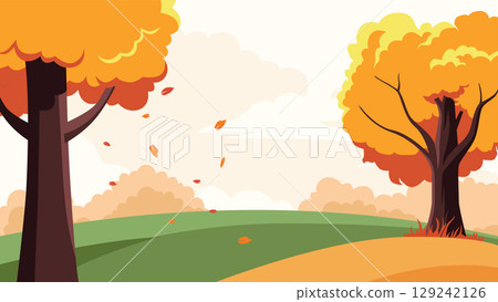 Golden Autumn Trees in a Quiet Urban Park Golden Autumn Trees in a Quiet Urban Park 129242126
