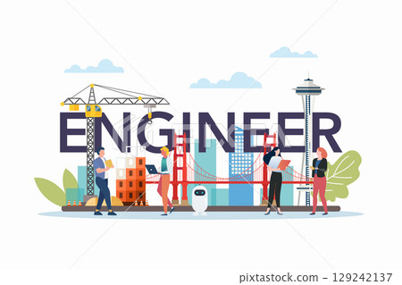 Engineer class with engineering elements and people Engineer class with engineering elements and people 129242137