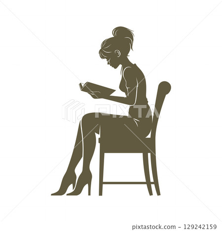 Girl Peacefully Reading Book on Chair 129242159