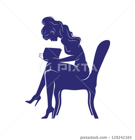 Young Girl Absorbed in Story Book on Chair 129242165