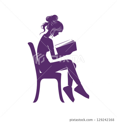 flat vector icon of woman reading a book 129242168