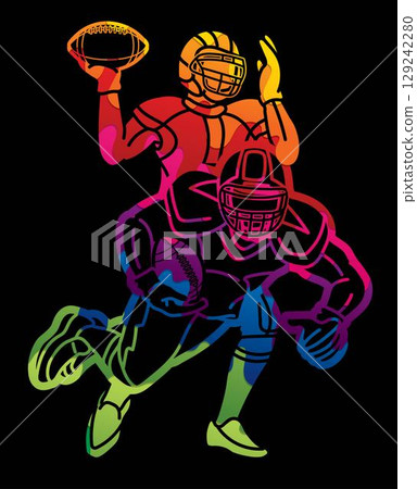 American Football Players Mix Action Cartoon Sport Graphic Vector 129242280