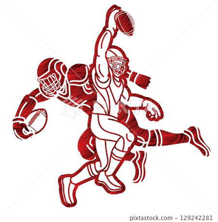 American Football Players Mix Action Cartoon Sport Graphic Vector 129242281