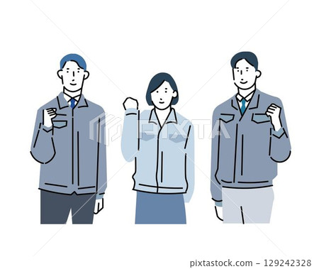 Men and women - Men and women standing in work clothes - Industrial or warehouse transportation business illustration material 129242328