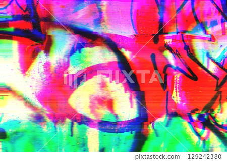 Glitch Art Neon Abstract in 80s, Acid, Vibrant Style 129242380